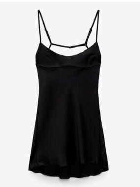 Zara Black Midi Slip Dress with Thin Straps